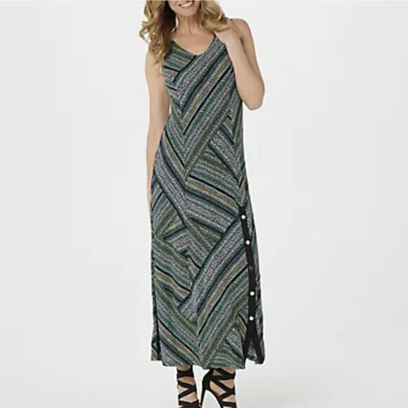 Susan Graver Petite XLP Liquid Knit Sleeveless Maxi Dress Snap Detail Multicolor - Picture 1 of 13